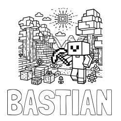 Online izdelana pobarvanka - Pobarvanka imena BASTIAN in pobarvanka Minecraft sveta