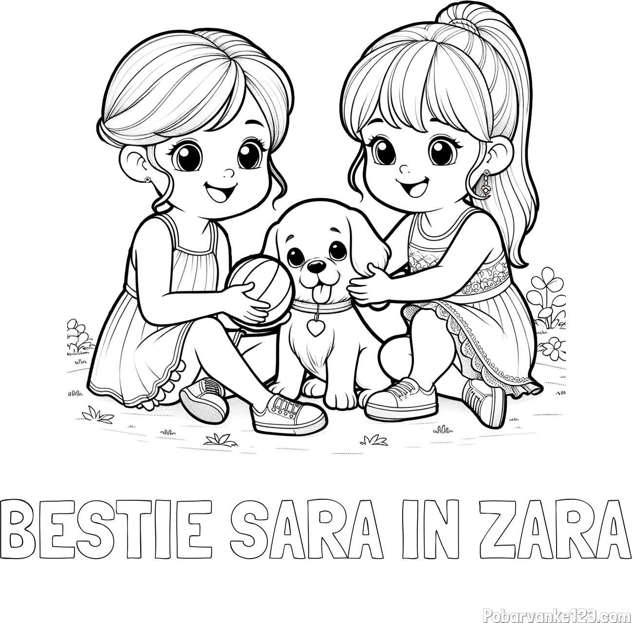 Pobarvanka imena BESTIE SARA IN ZARA in pobarvanka prijateljic s kužkom
