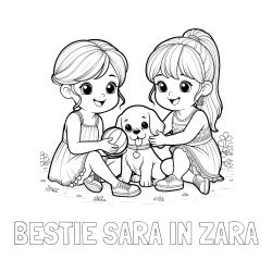 Online izdelana pobarvanka - Pobarvanka imena BESTIE SARA IN ZARA in pobarvanka prijateljic s kužkom