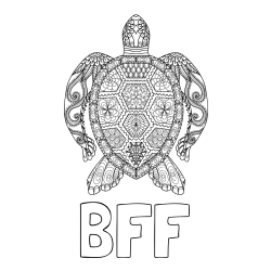 Online izdelana pobarvanka - Pobarvanka imena BFF in pobarvanka želve - mandale