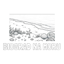 Online izdelana pobarvanka - Pobarvanka imena BIOGRAD NA MORU in pobarvanka morja in plaže