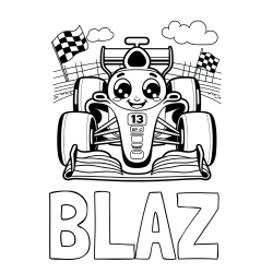 Online izdelana pobarvanka - Pobarvanka imena BLAŽ in otroška pobarvanka FORMULA 1