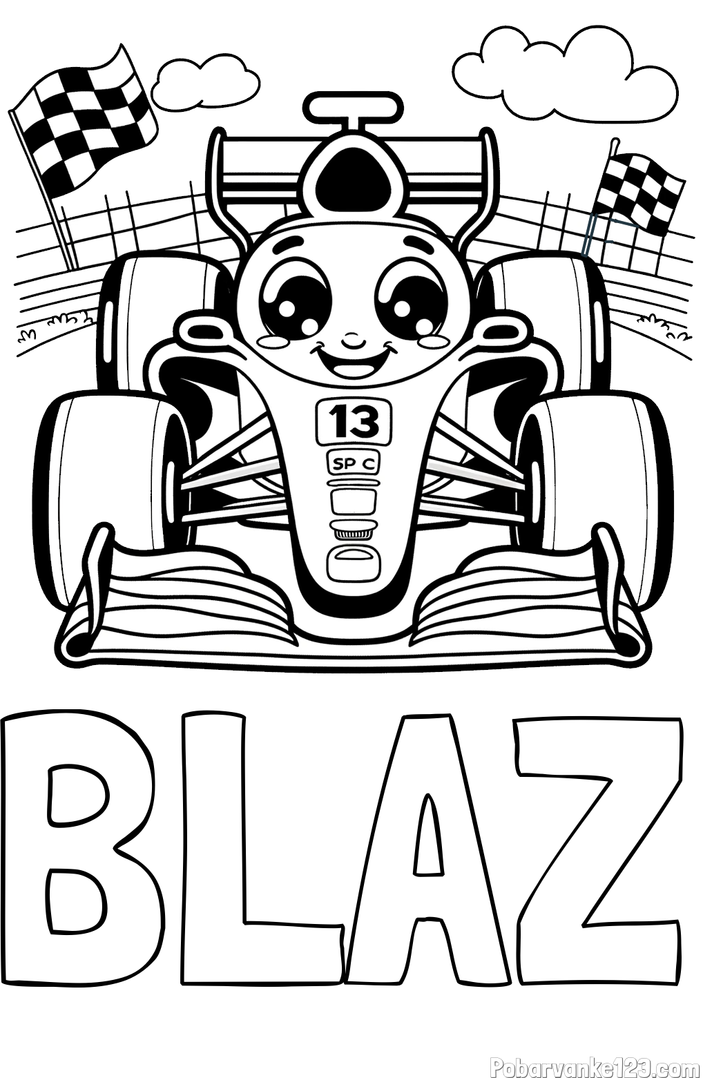Pobarvanka imena BLAŽ in otroška pobarvanka FORMULA 1