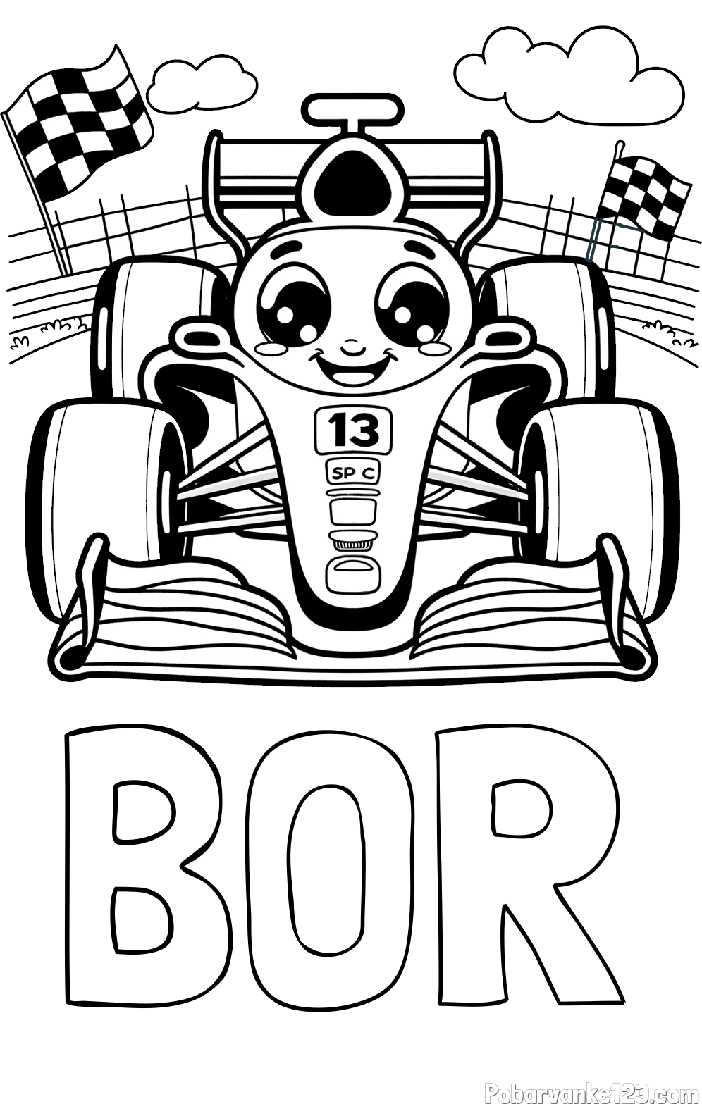 Pobarvanka imena BOR in otroška pobarvanka FORMULA 1