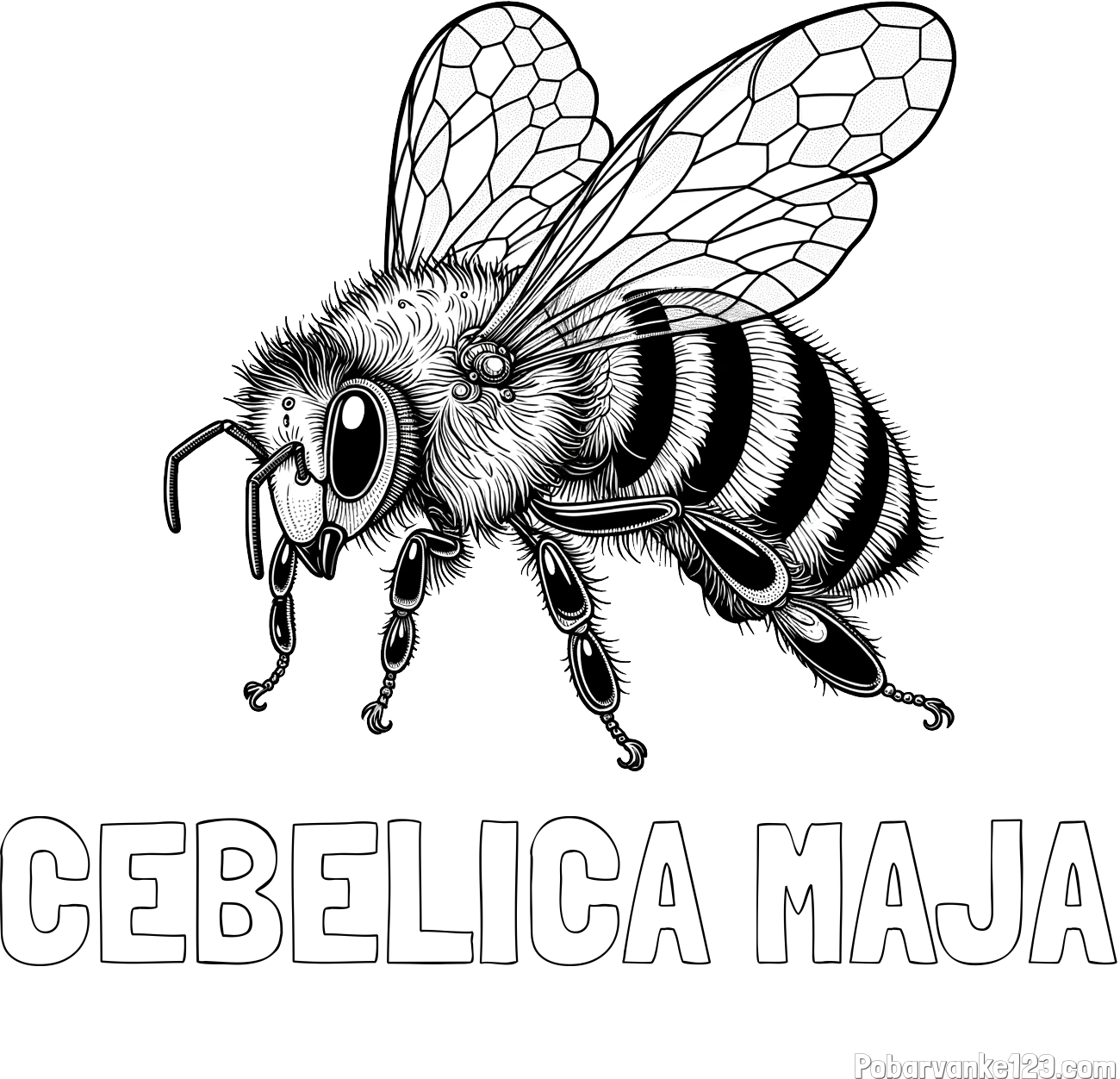 Pobarvanka imena ČEBELICA MAJA in pobarvanka lepe in realistično oblikovane čebele