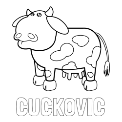 Online izdelana pobarvanka - Pobarvanka imena CUCKOVIČ in otroška pobarvanka smešne krave