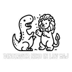 Online izdelana pobarvanka - Pobarvanka imena DINOZAVER NIKO IN LEV MAJ in pobarvanka dinozavra, ki napada leva