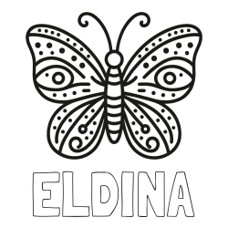 Online izdelana pobarvanka - Pobarvanka imena ELDINA in preprosta pobarvanka metulja