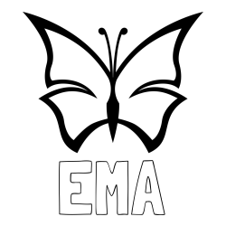 Online izdelana pobarvanka - Pobarvanka imena EMA in otroška pobarvanka metulja