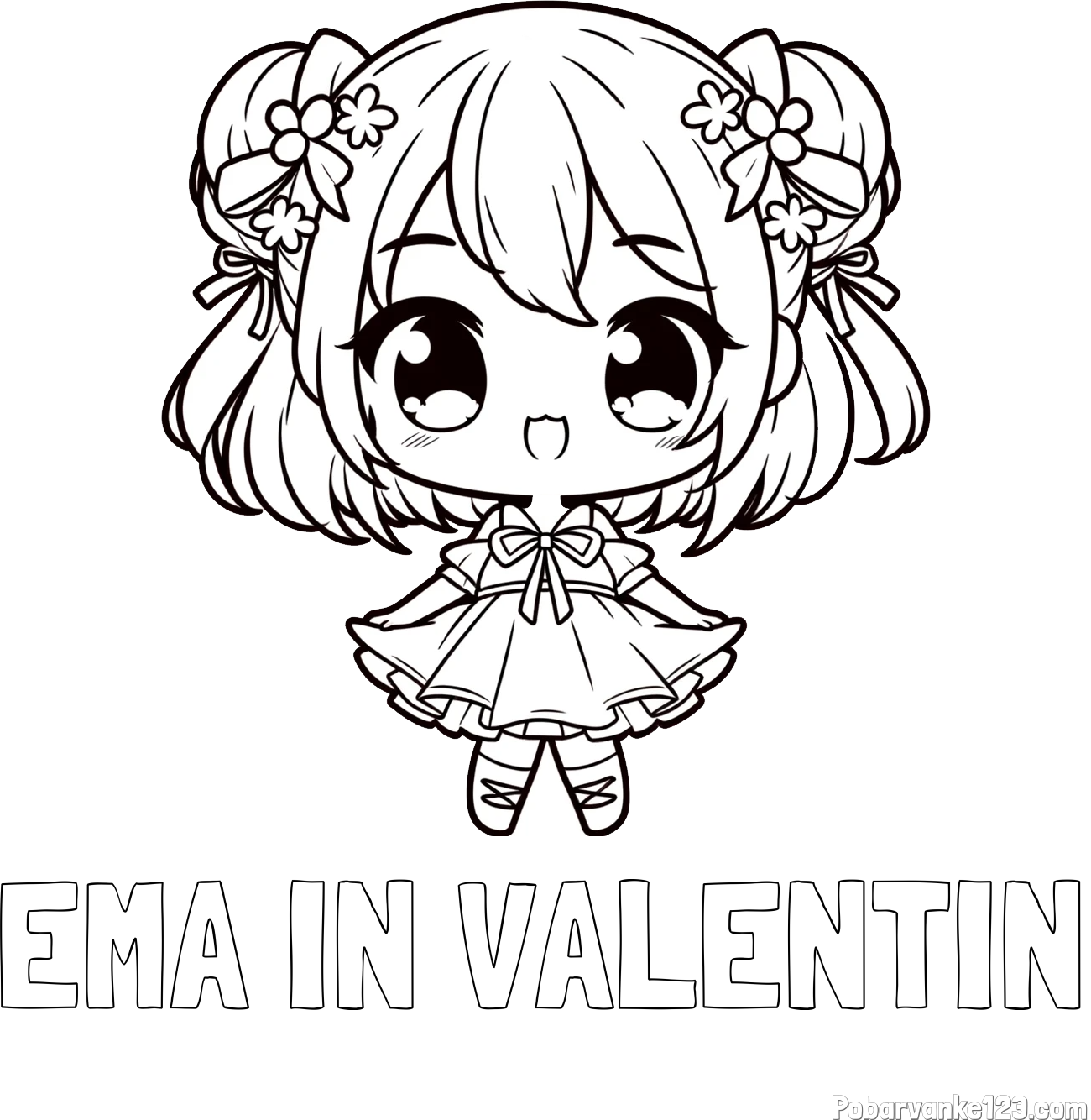 Pobarvanka imena EMA IN VALENTIN in otroška pobarvanka punčke v japonskem anime slogu