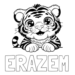 Online izdelana pobarvanka - Pobarvanka imena ERAZEM in pobarvanka tigrček