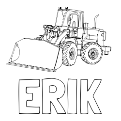 Online izdelana pobarvanka - Pobarvanka imena ERIK in pobarvanka velikega bagra