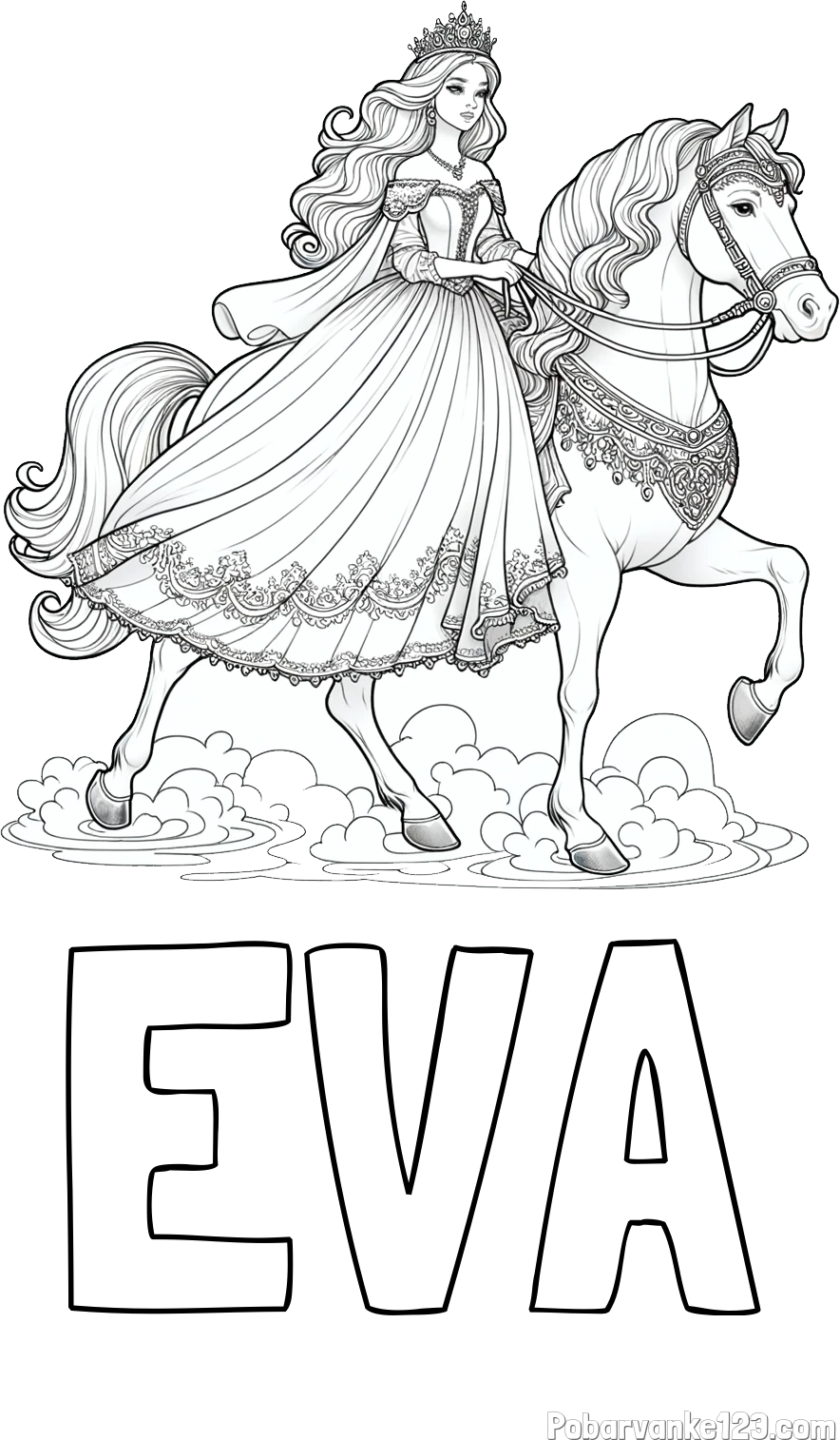 Pobarvanka imena EVA in pobarvanka princese na konju