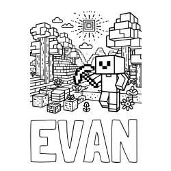Online izdelana pobarvanka - Pobarvanka imena EVAN in pobarvanka Minecraft sveta
