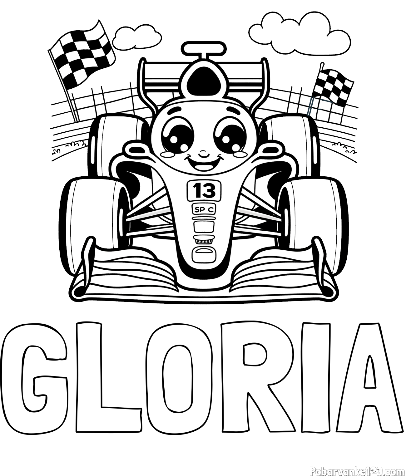 Pobarvanka imena GLORIA in otroška pobarvanka FORMULA 1