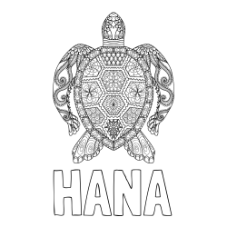 Online izdelana pobarvanka - Pobarvanka imena HANA in pobarvanka želve - mandale