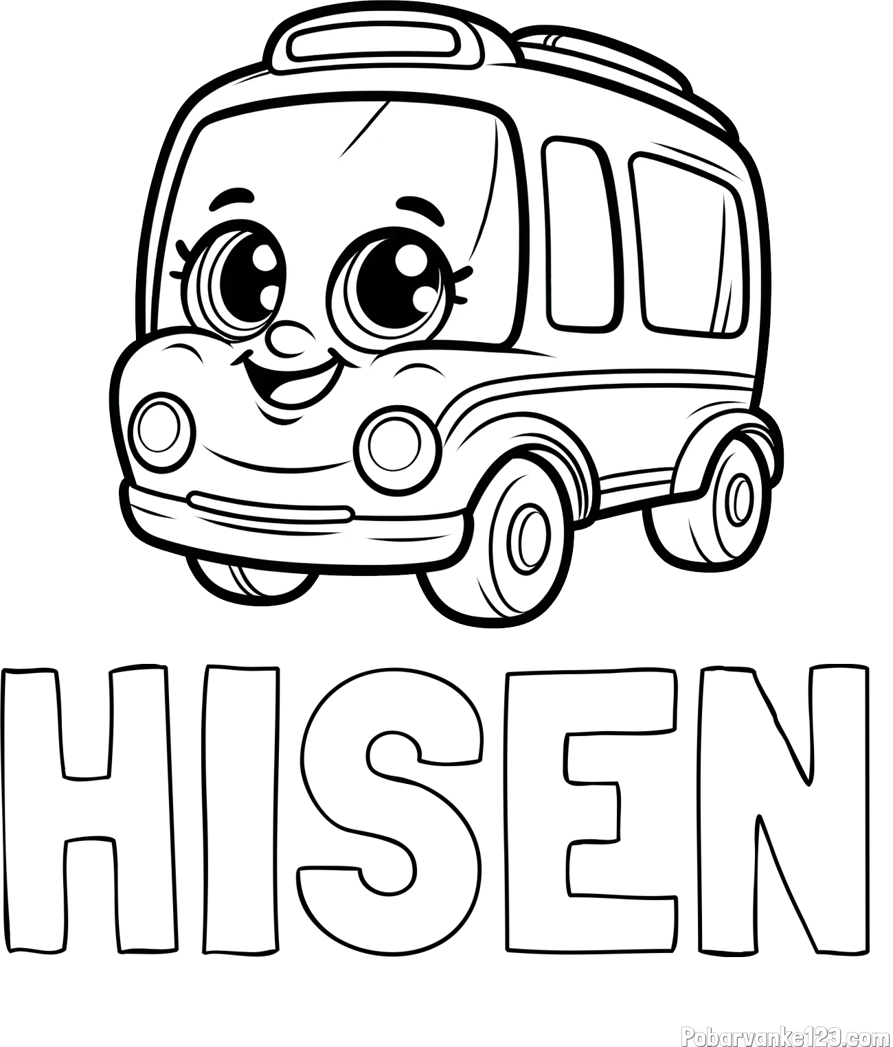 Pobarvanka imena HISEN in pobarvanka nasmejanega avtobusa