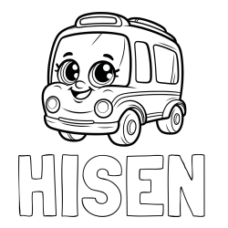 Online izdelana pobarvanka - Pobarvanka imena HISEN in pobarvanka nasmejanega avtobusa