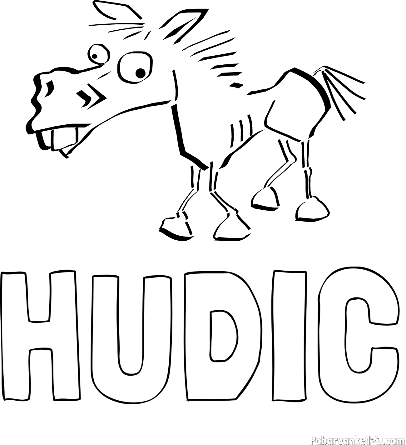Pobarvanka imena HUDIČ in pobarvanka smešni konj
