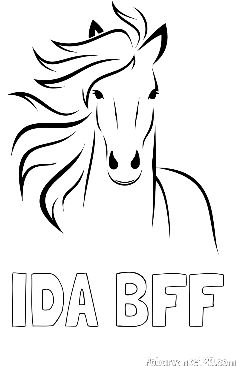 Pobarvanka imena IDA BFF in lepa pobarvanka konja