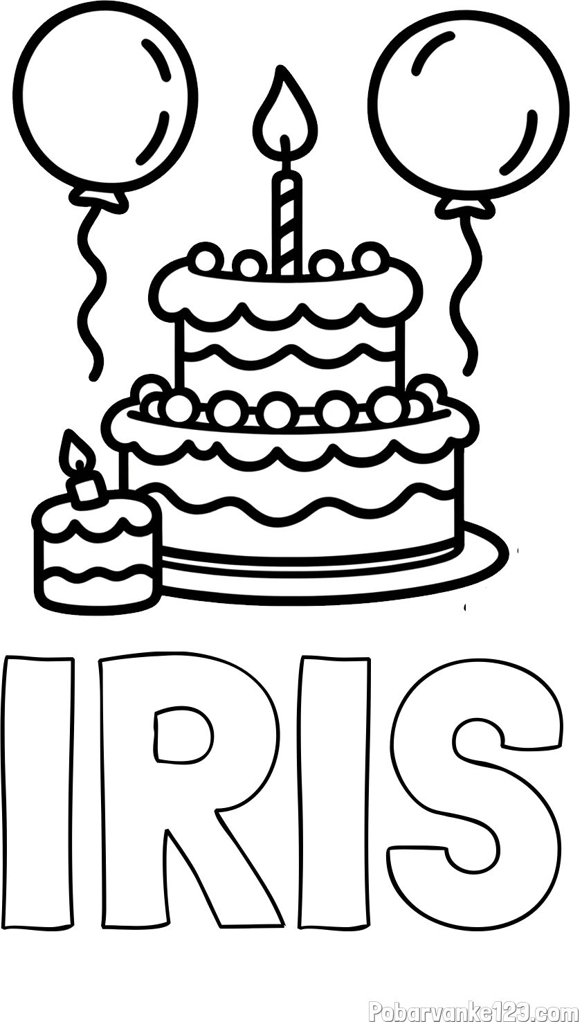 Pobarvanka imena IRIS in pobarvanka velike rojstnodnevne torte
