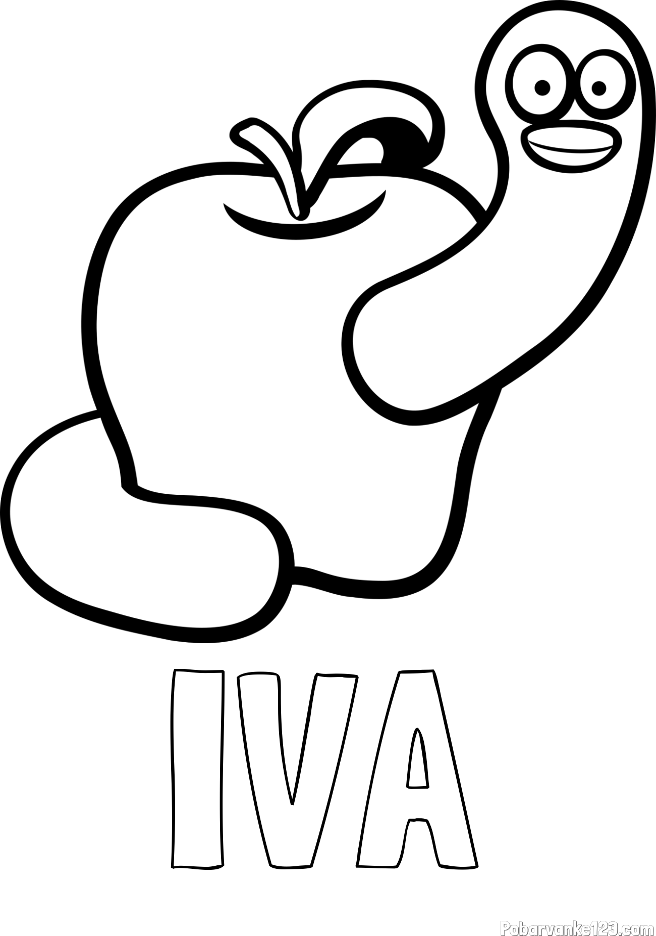Pobarvanka imena IVA in pobarvanka črvive jabolke