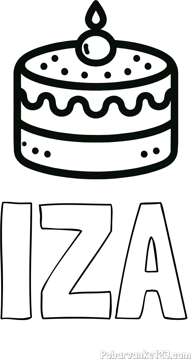 Pobarvanka imena IZA in otroška pobarvanka majhne torte