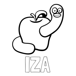 Online izdelana pobarvanka - Pobarvanka imena IZA in pobarvanka črvive jabolke