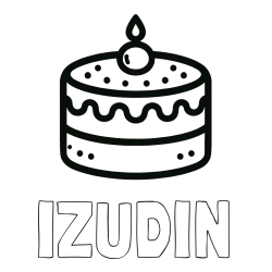 Online izdelana pobarvanka - Pobarvanka imena IZUDIN in otroška pobarvanka majhne torte