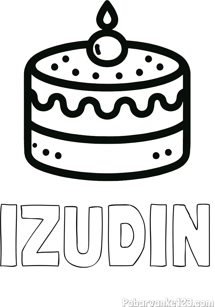 Pobarvanka imena IZUDIN in otroška pobarvanka majhne torte