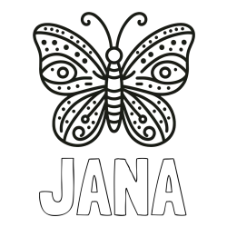 Online izdelana pobarvanka - Pobarvanka imena JANA in preprosta pobarvanka metulja