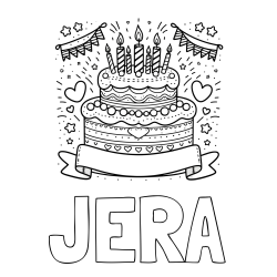 Online izdelana pobarvanka - Pobarvanka imena JERA in pobarvanka velike torte za rojstni dan