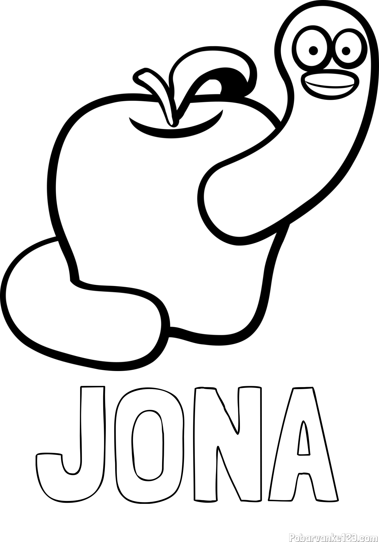 Pobarvanka imena JONA in pobarvanka črvive jabolke