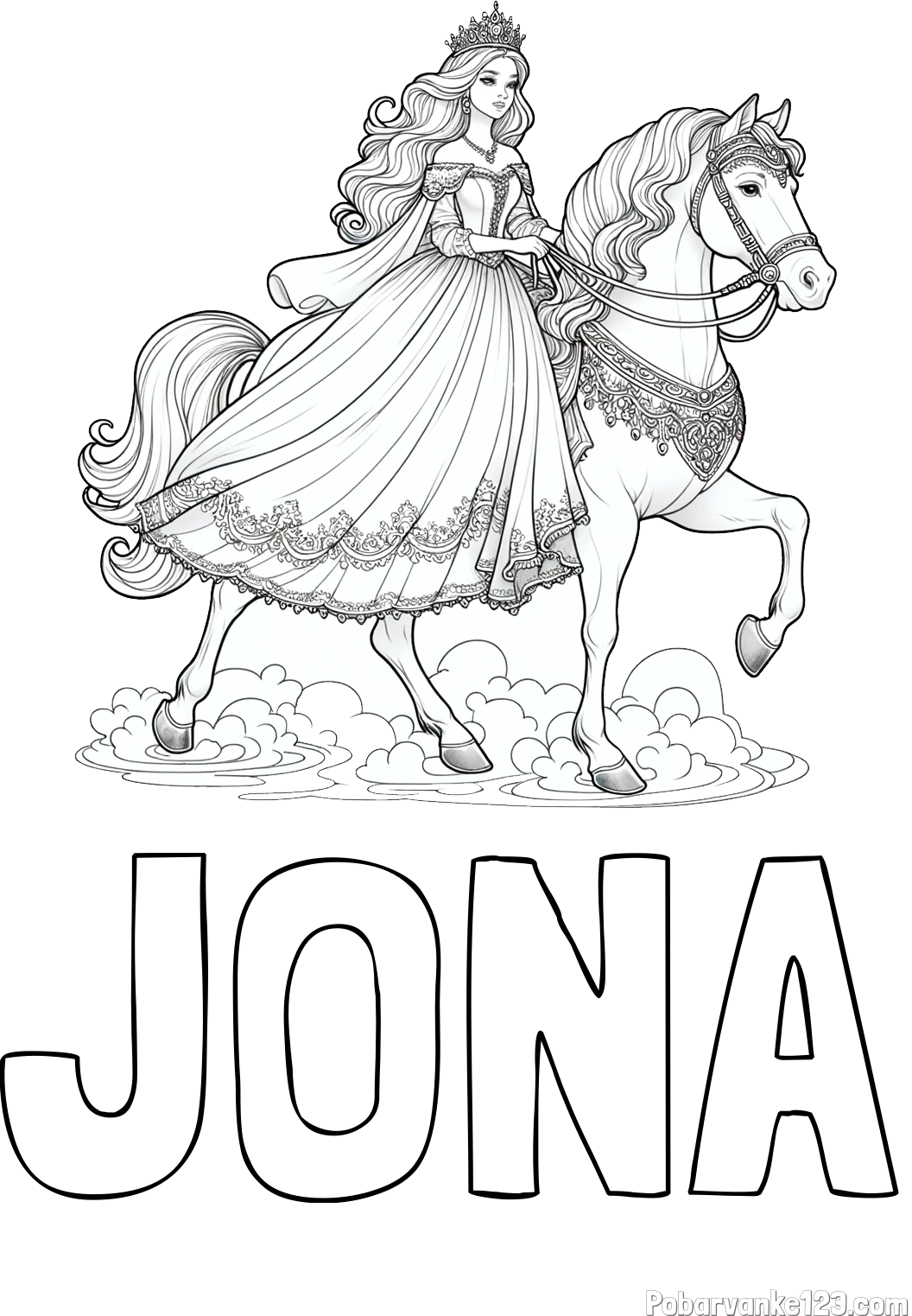 Pobarvanka imena JONA in pobarvanka princese na konju