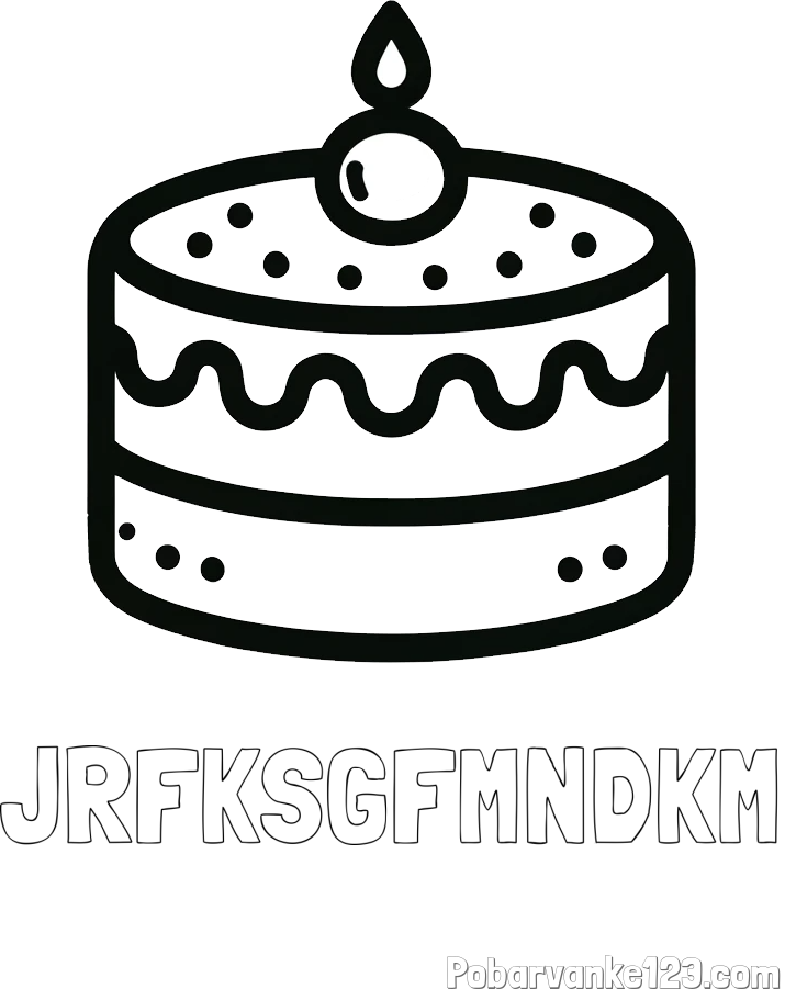 Pobarvanka imena JRFKSGFMNDKM in otroška pobarvanka majhne torte