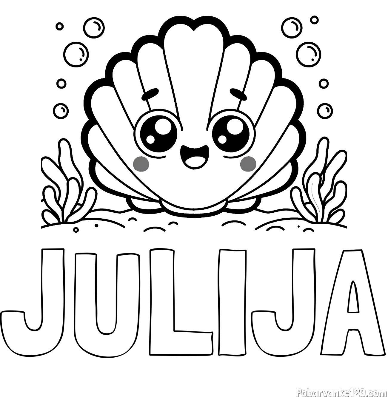 Pobarvanka imena JULIJA in pobarvanka nasmejane školjke