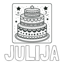 Online izdelana pobarvanka - Pobarvanka imena JULIJA in pobarvanka slastne torte