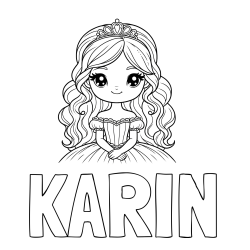 Online izdelana pobarvanka - Pobarvanka imena KARIN in pobarvanka ljubke princese