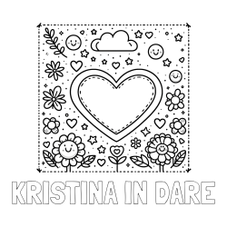 Online izdelana pobarvanka - Pobarvanka imena KRISTINA IN DARE in pobarvanka srčka ter rožic