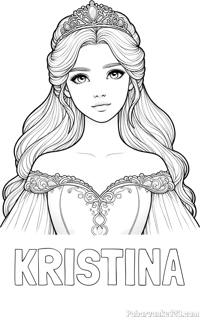 Pobarvanka imena KRISTINA in pobarvanka realistične princese