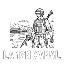 Online izdelana pobarvanka - Pobarvanka imena LAMYN YAMAL in otroška PUBG pobarvanka