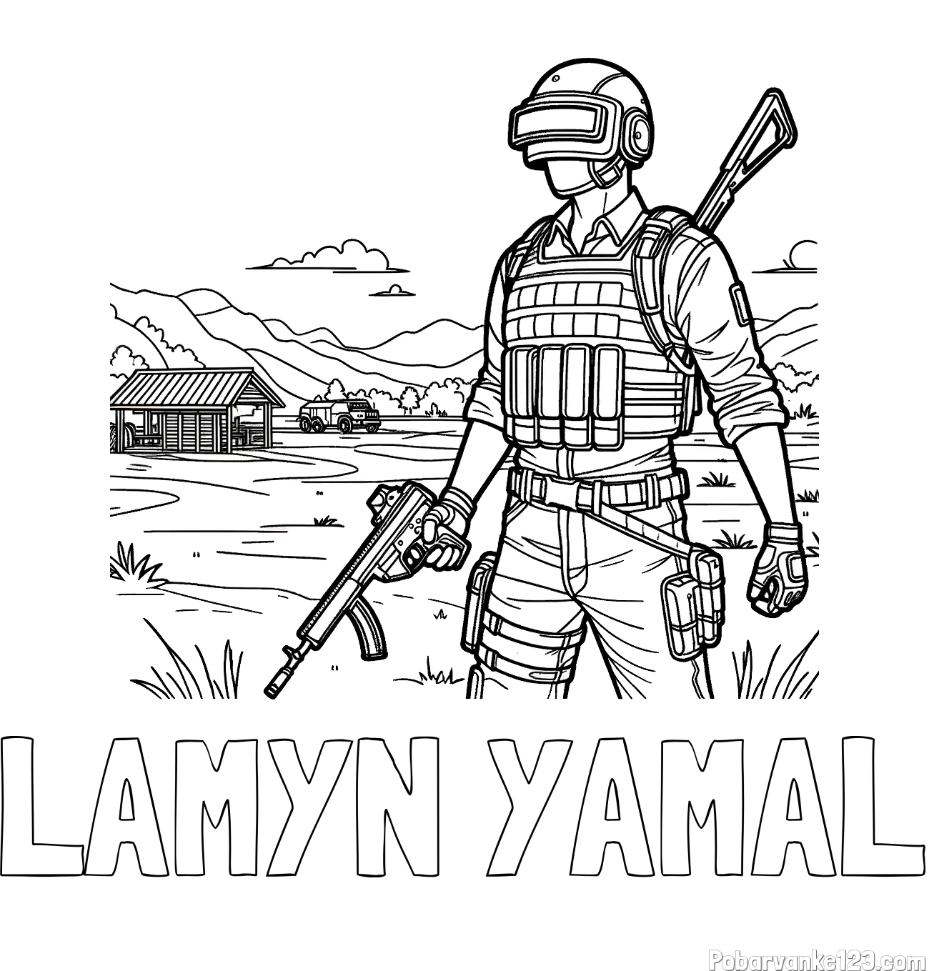 Pobarvanka imena LAMYN YAMAL in otroška PUBG pobarvanka