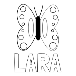Online izdelana pobarvanka - Pobarvanka imena LARA in preprosta otroška pobarvanka metuljčka
