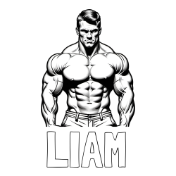 Online izdelana pobarvanka - Pobarvanka imena LIAM in pobarvanka bodybuilder-ja
