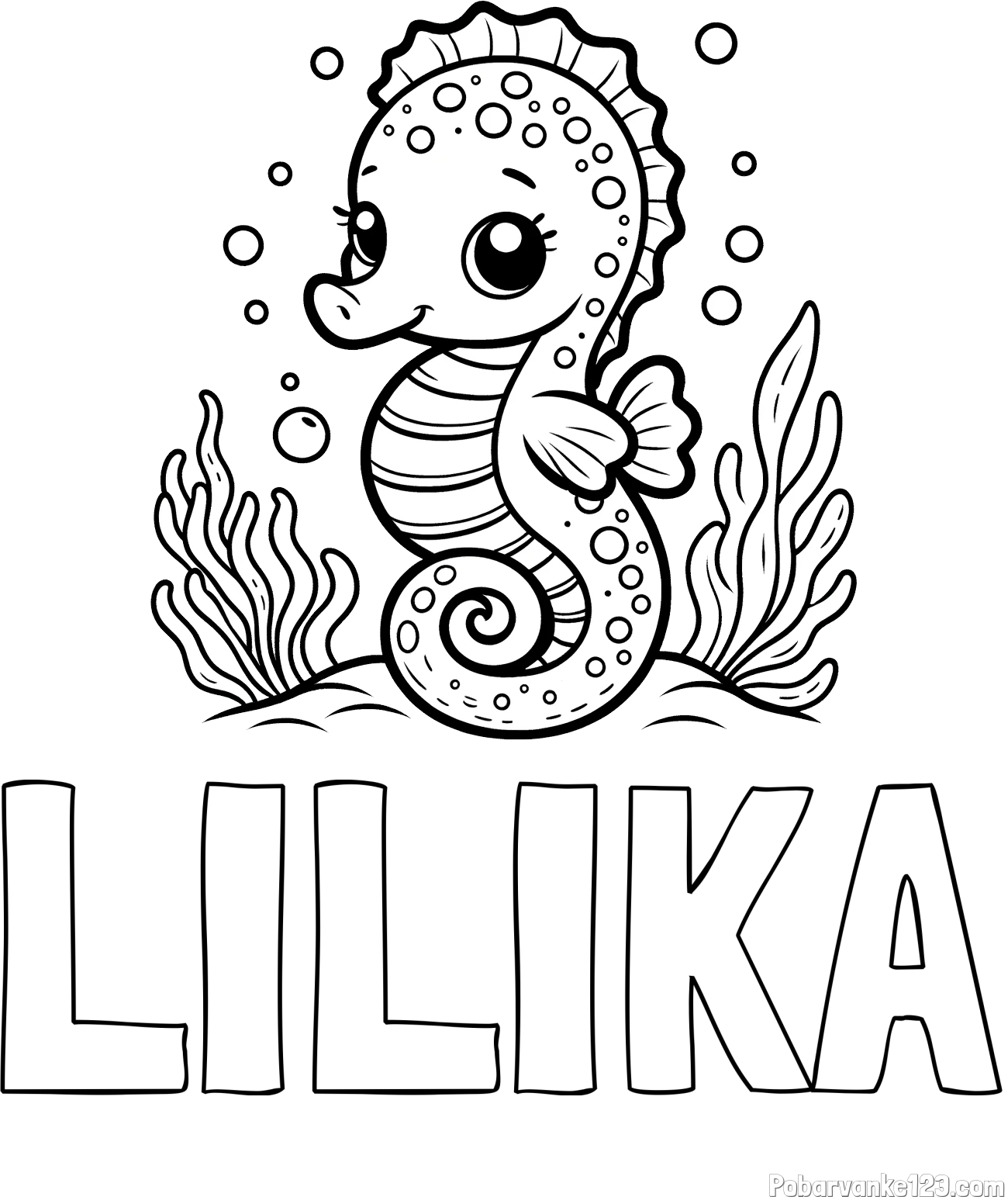 Pobarvanka imena LILIKA in pobarvanka morskega konjička