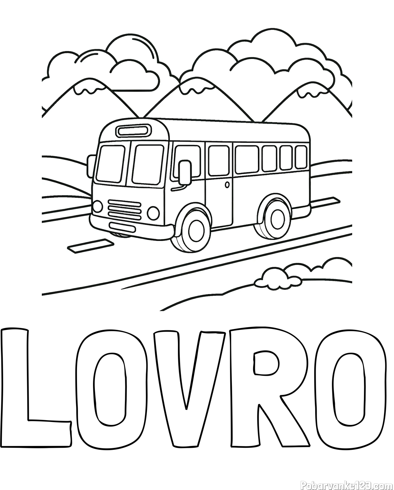 Pobarvanka imena LOVRO in pobarvanka avtobusa na vožnji