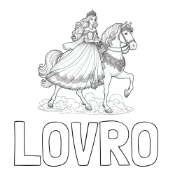 Online izdelana pobarvanka - Pobarvanka imena LOVRO in pobarvanka princese na konju