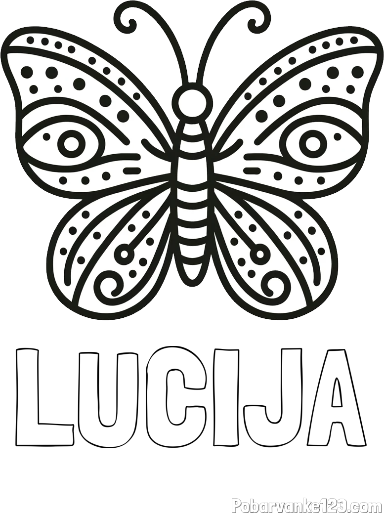 Pobarvanka imena LUCIJA in preprosta pobarvanka metulja
