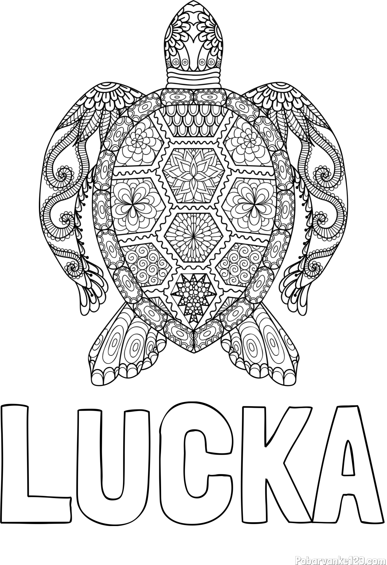 Pobarvanka imena LUCKA in pobarvanka želve - mandale