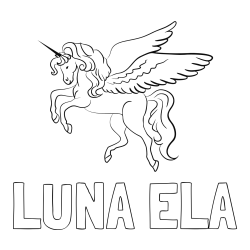 Online izdelana pobarvanka - Pobarvanka imena LUNA ELA in lepa pobarvanka samoroga